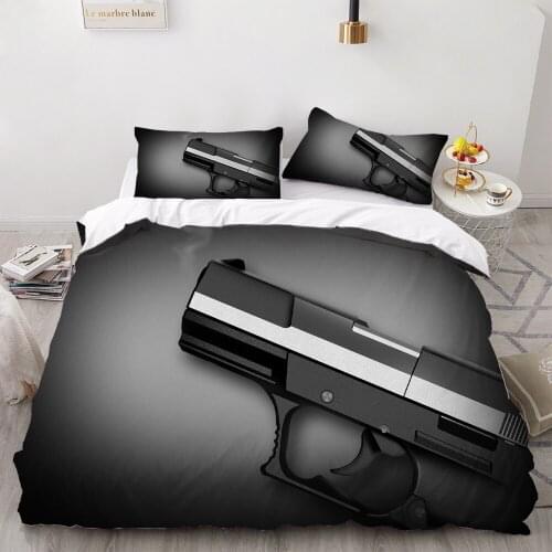 2/3 Pieces Pistol Duvet Cover Set 3D Print Military Weapon Bedding Set Single Double King Size Bed Quilt Cover Gray Cover Set