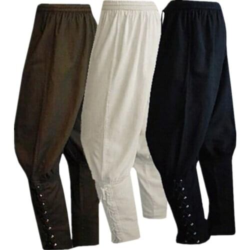 Halloween Adult Men Medieval 5XL Renaissance Lounge Pirate Horseman Costume Loose Pants Viking Black Brown Navigator Leg Bandage