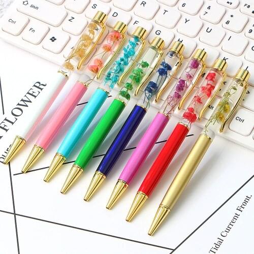 Creative ballpoint Pen Metal Ball Pens Office Supplies Rose Golden Rose Gold Pens Dynamic Liquid Flower Pen