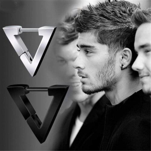 Creative Triangle Stud Earrings For Men Vintage Fashion Punk Jewelry Male Geometric Black/Silver Color Hip Hop Earring Man Studs