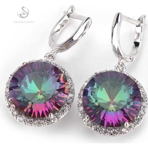 Fleure Esme round drop earrings jewelry earring Pink light blue Purple Rainbow Cubic Zirconia Rhodium Plated R146 R486 R737 R749