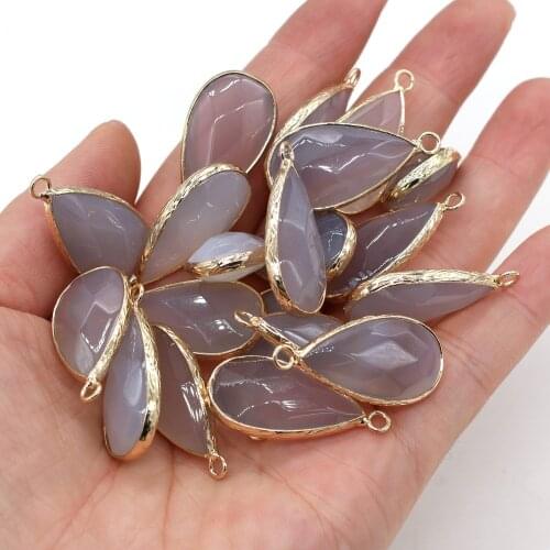 Exquisite Natural Grey Agates Pendant Water Drop Shape Women For Jewelry Making DIY Necklace Earring Accessories Size 15x30mm