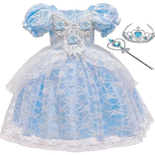 Baby Girl Summer Dress Lace Puff Sleeves Princess Dress for Girls Toddler Birthday Dresses Vestido Birthday Party Christmas Co