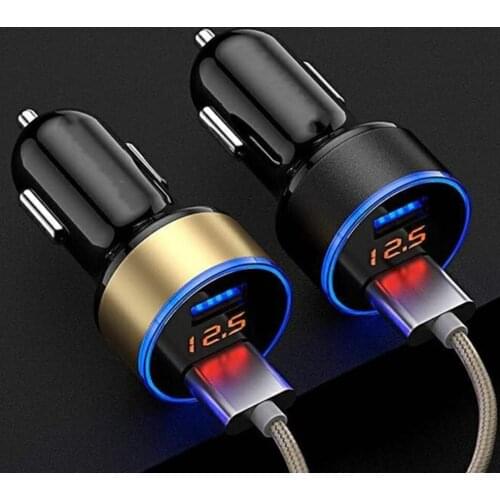 1pcs Multi-function Car Charger Dual USB QC 3.0 Adapter Cigarette Lighter LED Voltmeter For All Types Of Mobile Phones Dropship