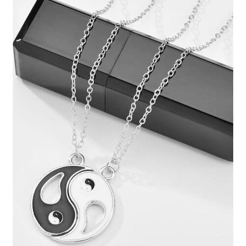 Fashion Chinese Tai Chi Round Pendant Necklace For Couple 2-Piece Set Yin Yang Gossip Punk Accessories Jewelry Gifts For Friends