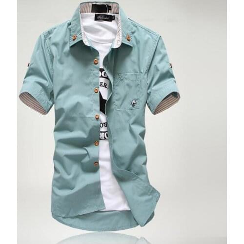 Mens Button Up Shirt Short Sleeve Summer Clothing Mens Korean Style Slim Fit Embroidery Mushroom Half Sleeve Male Clothing 5XL