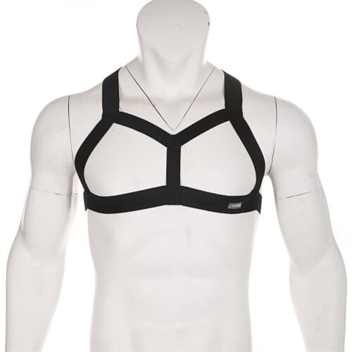 Mens Lingerie Body Chest Harness Muscle Bondage Halter Neck Nightclub Party Hollow Out Sexy Costumes Black White
