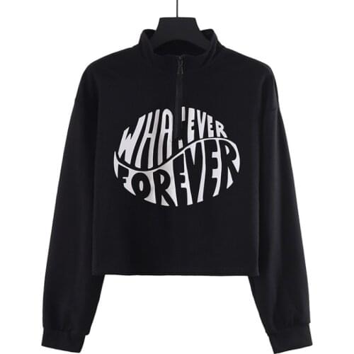 Neatie kiddie Harajuku Streetwear Letter Print Short Sweatshirt O-neck Black Casual Hoodies for Womens Clothes