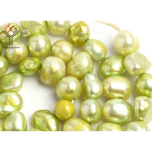 One Strands Real Pearl 6-7mm Dark Green Pearl Flat Baroque Natural Freshwater Pearl loose beads 35cm / 15inch