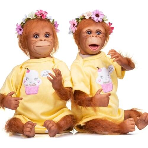 NPK Original 45CM Reborn Baby Orangutans Cute Doll Handmade Detailed Painting Premie Size Black Monkey Collectible Art Doll