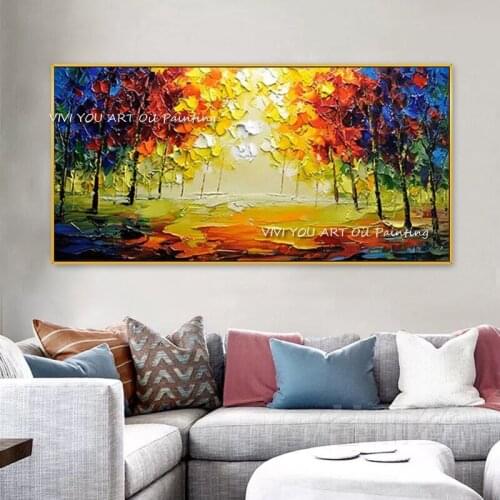 Winter Fall Color Forest Handpainted Abstract Tree Oil Paintings Art Wall Art Pictures Home Wall Decor for Living Room Bed Room