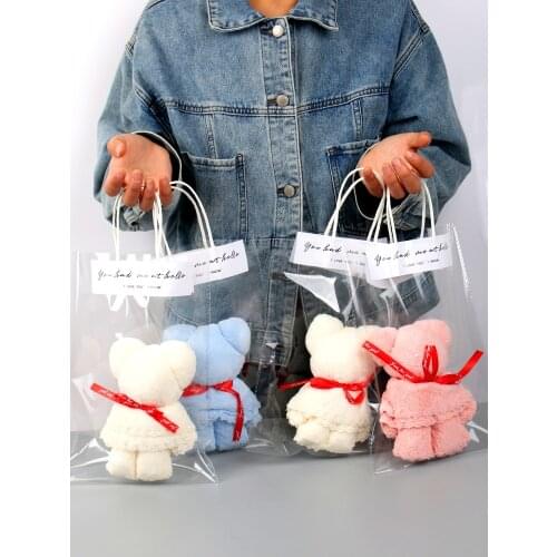 Beautiful package 30x30cm Creative Towels Bear shape Hand Towels with Mesh bag Face Washing Towel Party Wedding Gifts