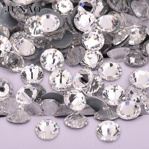 JUNAO SS 3 4 6 10 12 16 20 30 Hot Fix Clear White Glass Crystal Rhinestones Hotfix Crystals Stones Flatback Iron On Strass