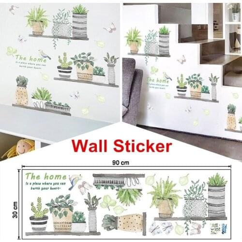Garden Plant Bonsai Flower Butterfly Wall Stickers Home Decor Room Kitchen