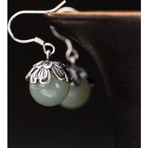Silver S925 Pure Silver, Antique, Old Natural, Hetian Jade, White Jade, Mosaic Bead, Ladys High-end Eardrop Wholesale