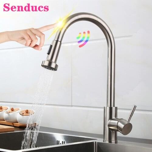 Smart Touch Kitchen Faucets Senducs Pull Out Kitchen Sink Tap Sensor Kitchen Fauet Intelligent Touch Kitchen Mixer Faucet