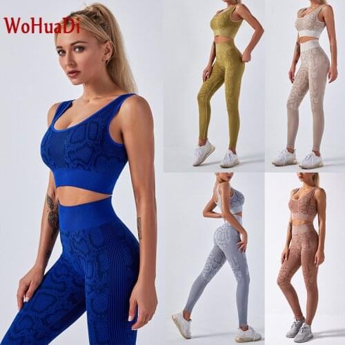 WOHUADI 2020 New Snake Printing Womens Yoga Sets Gym Fitness Set Seamless Sports Bra High Waist Leggings Workout Sets Sportswear