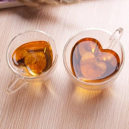 Heart Love Shaped Glass Mug Couple Cups Double Wall Glass cup Heat-Resisting Tea Beer Mugs Milk coffee Cup Gift Drinkware