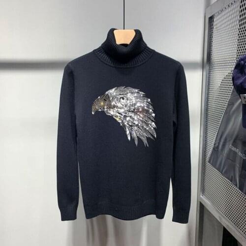 Harajuku Cartoon Simple Mens New European Turtleneck Sweater Pullover Slim Sweatshirt Soft