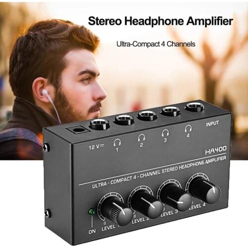 EU/US/UK Plug Ha400 Ultra-Compact 4 Channels Mini Audio Stereo Headphone Amplifier With Adapter For Music Mixer Recording Hot