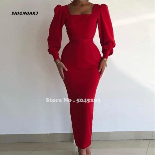 Long Sleeves Mermaid Evening Dresses Ankle Length Red Satin Prom Party Gown 2020 Vestidos De Fiesta Graduation Robes Online Shop