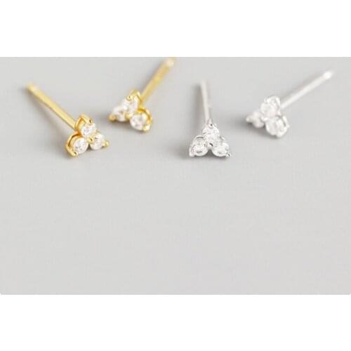 WTLTC 925 Sterling Sliver Mini Cubic Zirconia Stud Earrings 4mm Three Ball Helix Piercing Earrings Delicate Small Earrings Studs