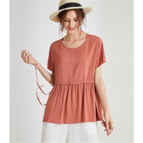 2020Summer fashion bandage t-shirt female age-reducing Copper ammonia fake silk oversized top Elegant loose ruffled blouse 4XL