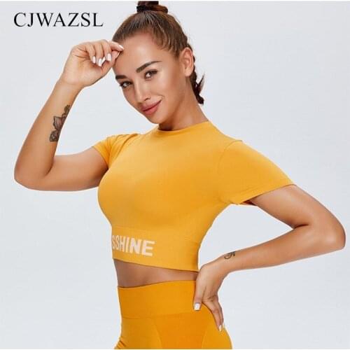 Womens sports yoga wear short fashionable belly button sports T-shirt seamless fitness running best top