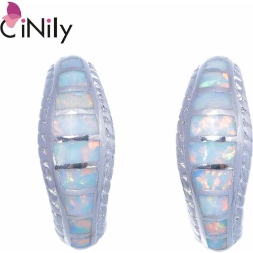 CiNily Created White Blue Fire Opal Silver Plated Wholesale for Women Jewelry Wedding Engagement Stud Earrings 18mm OH4475-76