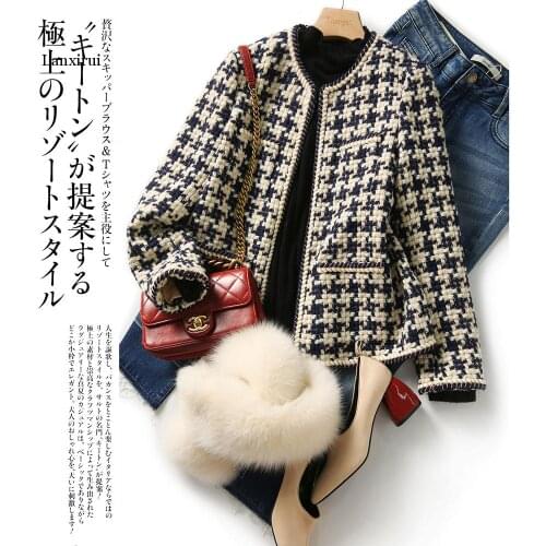 Chic Korea Elegant Retro Round Neck Plaid Single-breasted Coat Loose Pockets Long Sleeve Tweed Short Jacket Women Korea