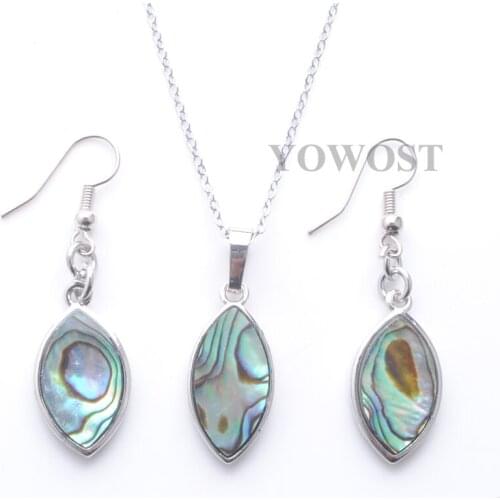 Women Jewelry Set Necklace Abalone Shell Rhombus Shape Pendant Beads Hook Dangle Earrings Necklace Fashion Jewellery 18" IQ3098