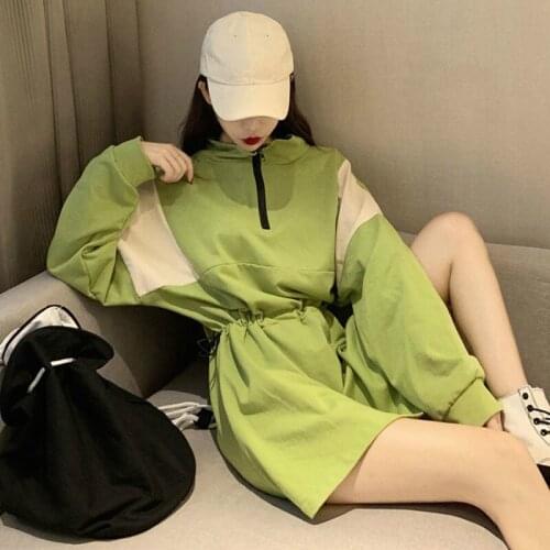 Casual Sports Style Dresses Spring Loose Korean Fashion Brand Mini-dress Woman Moda Feminina Green Ladies Plus Size New Hot