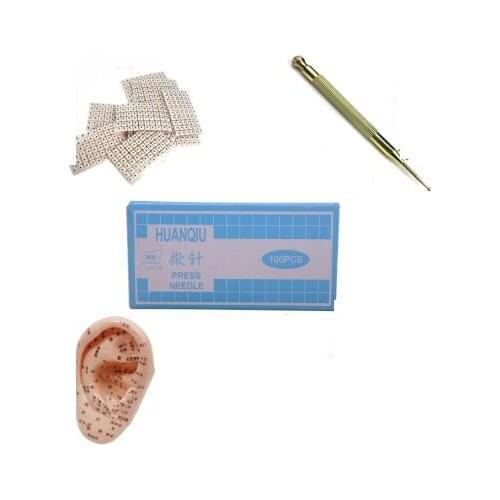 100 Sterile ear press needle + 600 Auricular Vaccaria seed +1 ear probe pen +1 ear model acupuncture needle bead slimming body