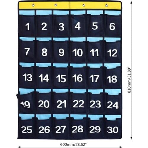 30 Pockets Numbered Organizer Classroom Pocket Chart for Cell Phones Calculators Holders U4LD