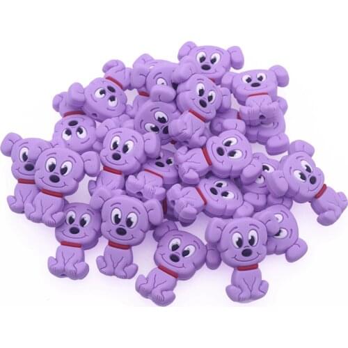 5pcs Food Grade Cartoon Dog Puppy Silicone Beads Mini Diy Teething Toy Necklace Pendant Bite Chew Baby Teether