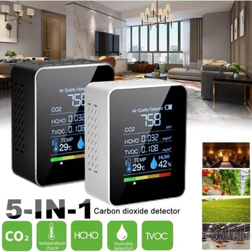 5 in1 CO2 Meter Digitale Temperatur Feuchtigkeit Sensor Tester Air Qualität Monitor Kohlendioxid TVOC Formaldehyd HCHO Detektor