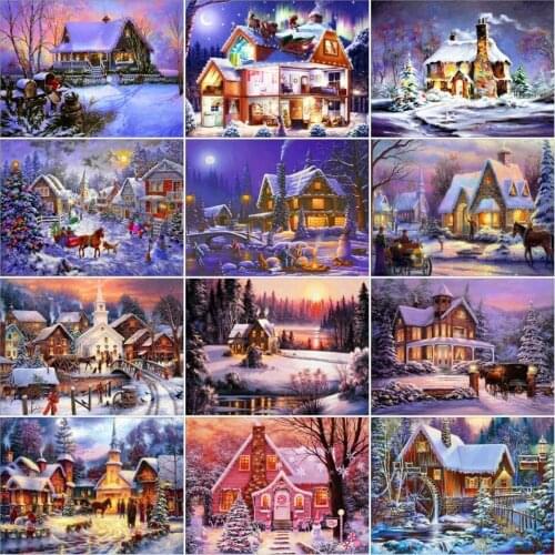 Full Square/Round Drill Diamond Painting Winter House Diamond Embroidery Christmas Scenery Cross Stitch Home Decor Handmade Gift