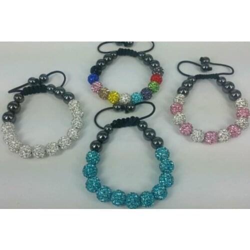 Free Shipping! 4Pcs/ free 10mm 9 micro pave CZ Disco Ball Beads clay Black string Crystal Bracelet .hot sale