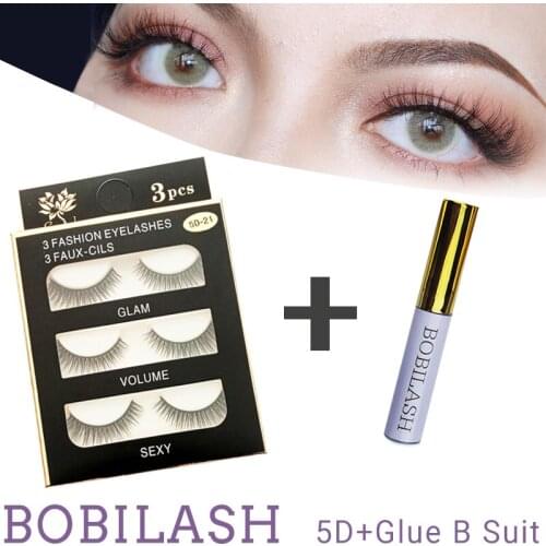 BOBILASH Eyelashes 5D Faux Mink Lashes Natural Long False Eyelashes with 1pcs 5ml Glue False Eyelashes Glue Set