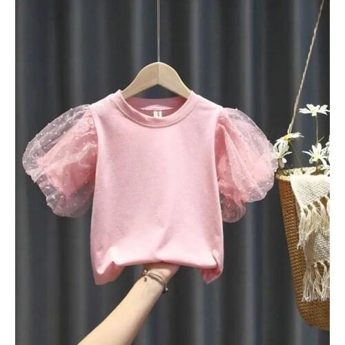 Kids Girl T Shirt Summer Baby Cotton White Puff Sleeve Tops Toddler Tees Children Clothing Cartoon T-shirts Short Sleeve Casual