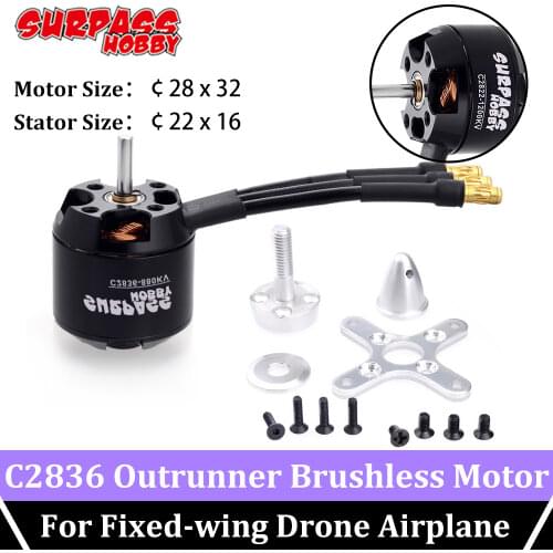Surpass Hobby 2pcs Brushless Motor 2216 C2836 750KV 880KV 1120kv 2-4S Motor for RC Fixed Wing Airplane Drone Aircraft Helicopter