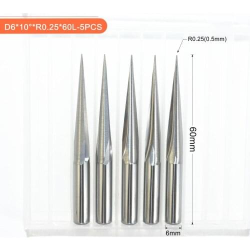 6mm*R0.25*60L,5pcs,Free shipping Taper Ball nose End Mill,CNC milling Cutter,Solid carbide tool,woodworking router bit