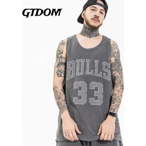GTDOM Men Spring Autumn 2021 New Vest Cotton Sports Style Vintage Clothing Letter Embroidered Basketball O-Neck Sleeveless Vests