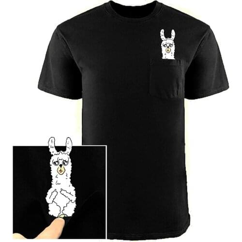 Cotton T-Shirt Fashion Summer Pocket Cute Llama Printed T-shirt Men for Women Harajuku T-shirt Funny Black Tee