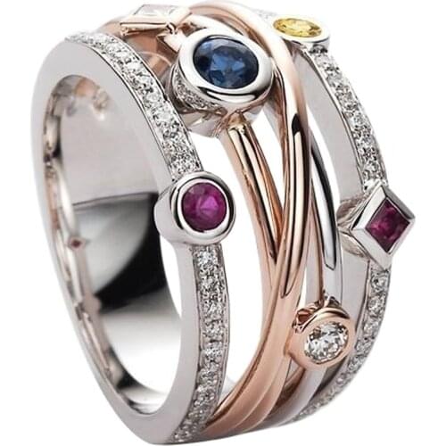 Huiran Fashion Cross Female Finger Ring Jewelry White/Yellow Blue/Rose Red CZ Shine Stone Evening Party Accessories Stylish Gift