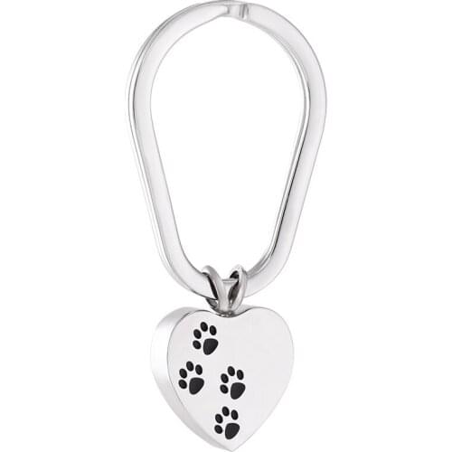 IJK2055 Heart Shape Paw Print Fashion Stainless Steel Cremation Keepsake for Ashes Urn Memorial Souvenir Keyring Jewelry