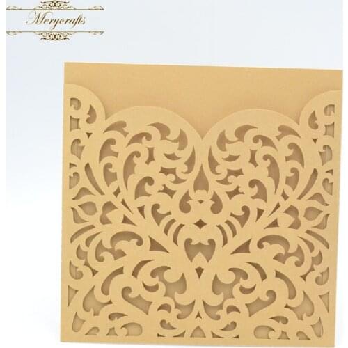 Heart shape vine pattern pocket type laser cut invitation card wedding anniversary