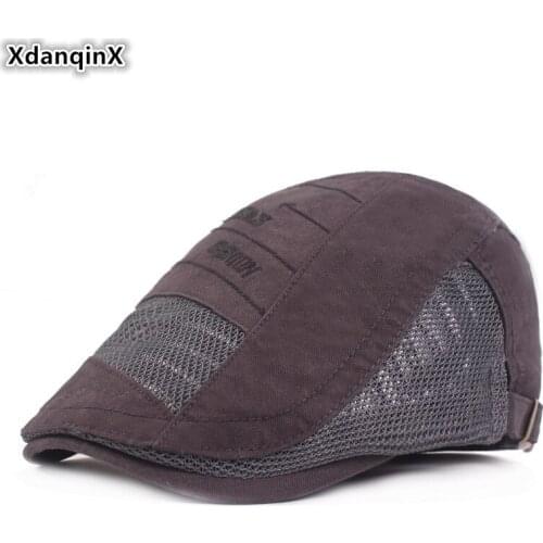 XdanqinX Summer Mesh Cap Mens Breathable Net Beret Adjustable Head Size Cotton Male Sports Cap Snapback Cap New Dads Hat