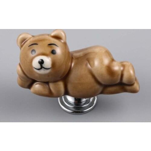 4PC Ceramic Knobs Pulls for Dresser Drawers Kitchen Cabinets Cupboard Closet Wardrobe Door Furniture, Bear Animal Knobs for Kids