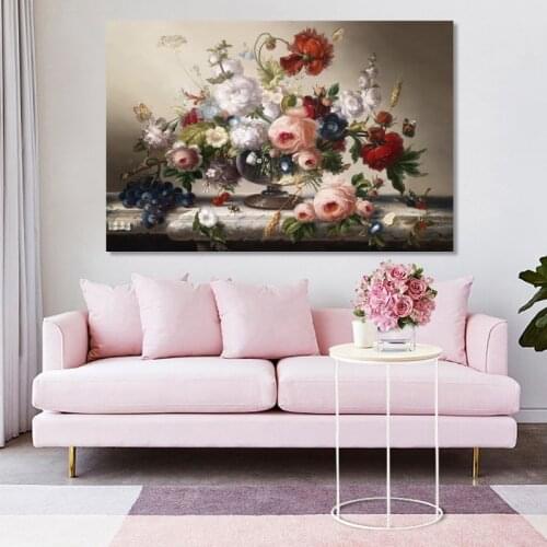 Classic European Still Life Posters and Prints Wall Art Canvas Painting Flowers Wall Pictures for Living Room Bedroom
